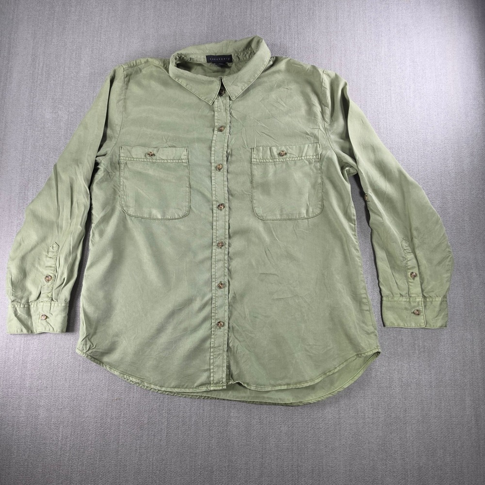 Sanctuary Button Down Shirt Womens XL Green Lyocell Utility Long Sleeve Pocket